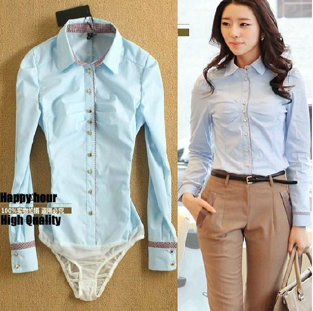 Free shipping 2013 New Arrival Korean Fashion Elegant Long sleeve OL Dress Shirt Brand Blouse Sky Blue XS-S-M-L-XL SY0077