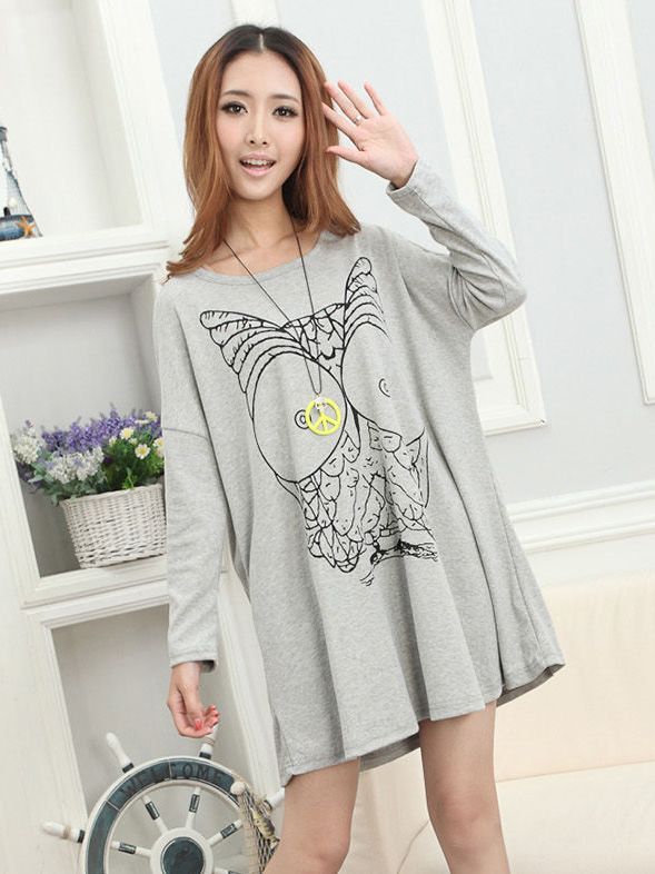 Free Shipping 2013 New Arrival Korean Style High Quality Owl Pattern Round Neck Bat Sleeve Casual Maternity T-shirt NB23-A-6201