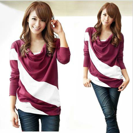 Free Shipping 2013 New arrival Linger Women's Fashion Bat Sleeve Long Sleeve Blouses,Cotton T-Shirts