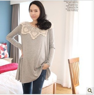 Free Shipping ! 2013 New Arrival Maternity clothing autumn fashion dress one-piece big lace chest turn-down collar maternity top