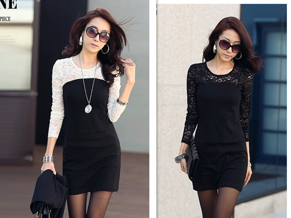 Free Shipping 2013 New arrival Primer Skirt Dress Korean Version Thin Slim Women Lace Long Sleeve Casual Dresses PG15