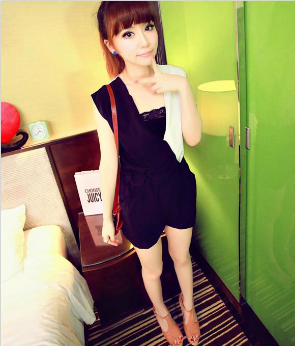 Free Shipping 2013 New Arrival QiZhi Women's Fashion Slim Sleeveless Romper Strap Short Jumpsuit