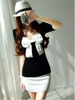 Free shipping 2013 new arrival spring women's summer sexy bow rhinestone shining slim hip mid-calf dress