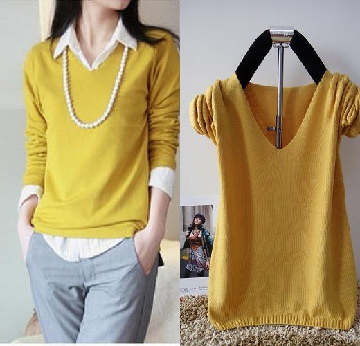 Free shipping 2013 new arrival women's mercerized cotton candy all-match V-neck long-sleeve knitted sweater basic shirt 50% off