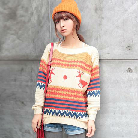 Free Shipping 2013 New arrival Yezi Fashion Women's Long Sleeve Knitted Sweater Warm Pullover