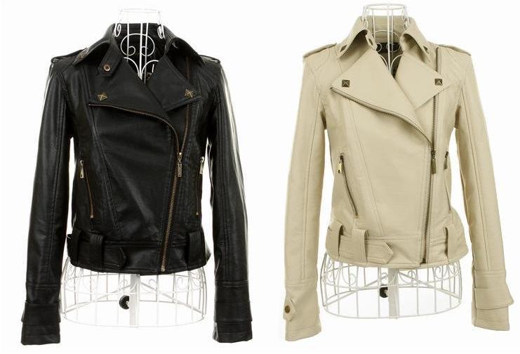 Free Shipping,2013 New Arrival Zipper Rivet Faux Leather jacket for women,lady Fashion Coat / Outwear,Black and Beige.