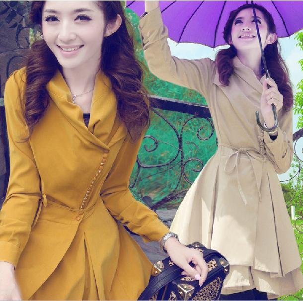 Free Shipping! 2013 New Arriveal Fashion Spring Alice Series Silm Charm Full Lenght Women Trench Khaki,Ginger B06709#