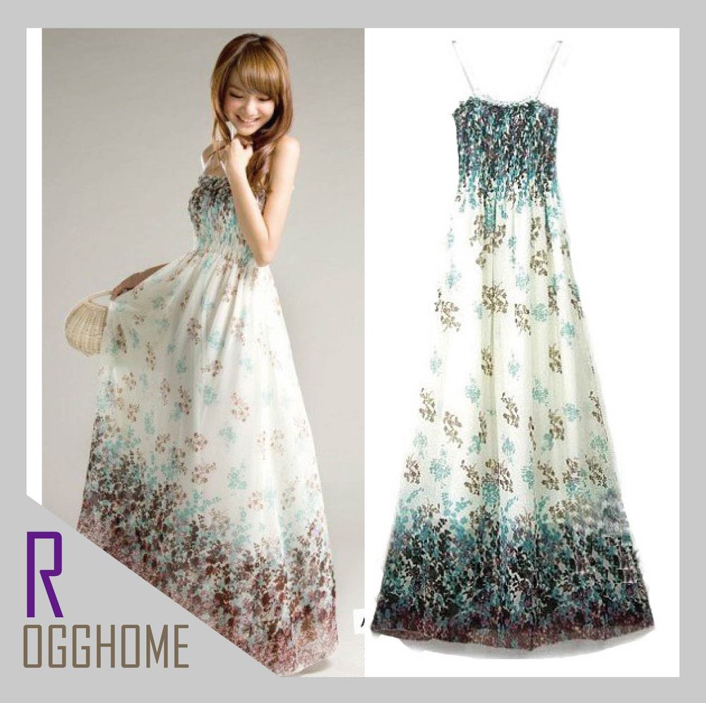 Free shipping 2013 NEW Bohemian Rural Broken flower Chiffon Boob tube top Condole belt Beach Long Dresses 3Color RG1303068