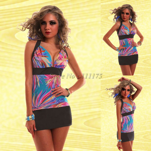 free shipping! 2013 new design ladies' novelty flower printed casual dress sexy clubwear chemise 4135