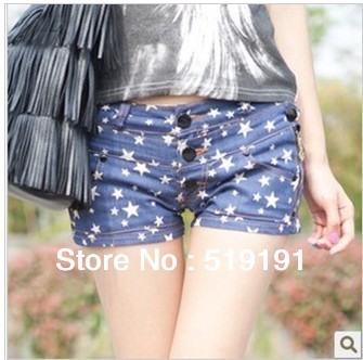 Free Shipping 2013 New Fashion  Casual Women's Short Jeans Short Pants Trousers With Star Pattern/S M L