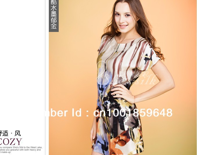 Free shipping 2013 New fashion Colorful loose Silk Dress / Women's Dresses/mini dress HGT 8508