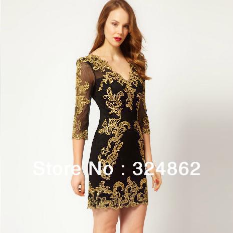 Free Shipping 2013 new fashion for women Newest fashion lace embroidery 3/4 sleeve dress Pencil Dress lady summer