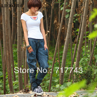 Free Shipping 2013 New Fashion RIP jeans female water wash wearing white pants women jeans 7159