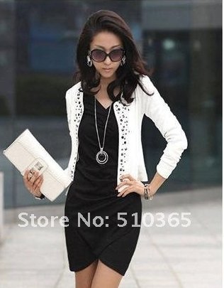 Free shipping 2013 New Fashion stud trimming long sleeve Cotton slim short coat 8690