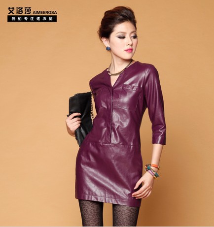 Free Shipping 2013 New fashion Western style Women genuine sheepskin leather dress slim sexy leather skirt coat