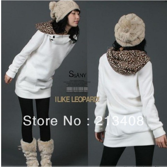 Free shipping 2013 new fashion Womens Autumn Sweatshirts Hoodies Leopard Top Outerwear Parka Coats White/ Black ,sweater