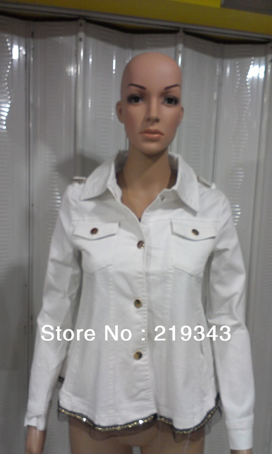 FREE SHIPPING 2013 NEW FASION EUROPEAN DESIGN WOMEN JEANS JACKET WHITE COLOUR