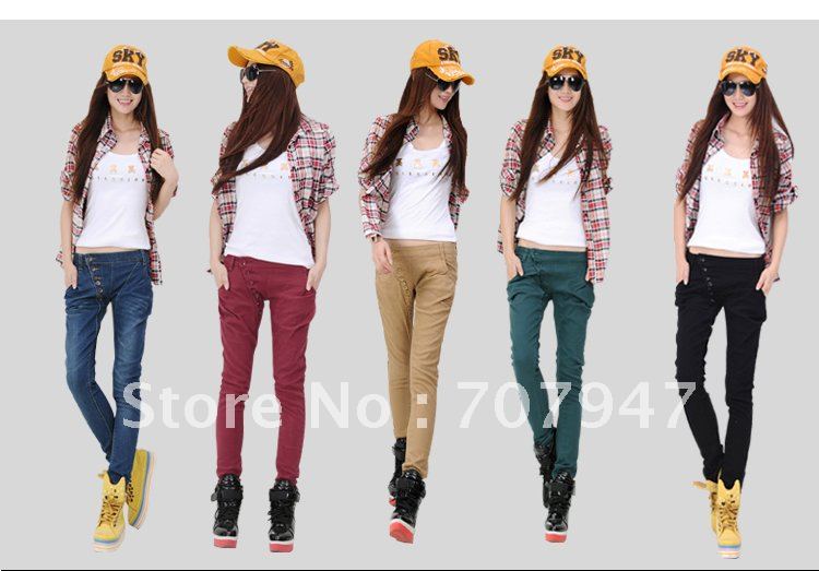 Free shipping 2013 New  harem pants jeans trousers elastic skinny denim woman pencil jeans pants Fashion personality color jeans