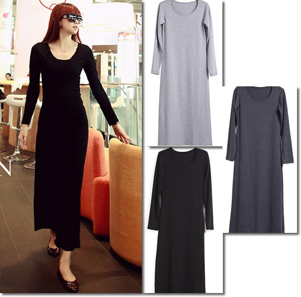 Free Shipping 2013 New HM Korea Fashion Women Dress Long Sleeve Ankle-Length Casual Dress for Woman