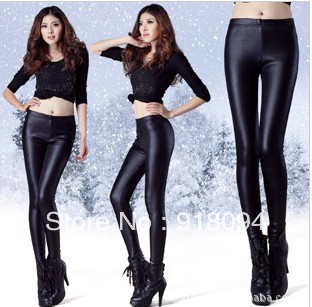 Free Shipping  2013 New in European Size and Quality, Ladies Black  wetlook Faux leather Legging