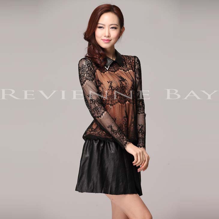 Free shipping 2013 new international designer brand style Luxury lace plus PU leather women dresses,lady sexy dress