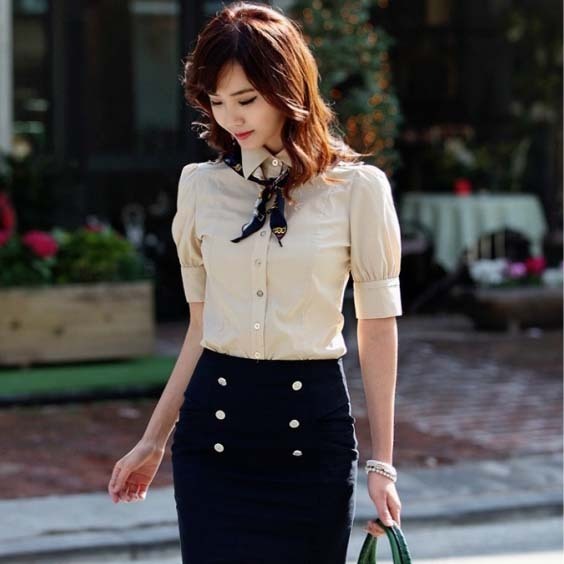 Free Shipping 2013 NEW Korea Spring Work Wear OL Outfit Top Fashion Cotton Slim Short-Sleeve Women's Blouses 5 Size+3 Color ML21