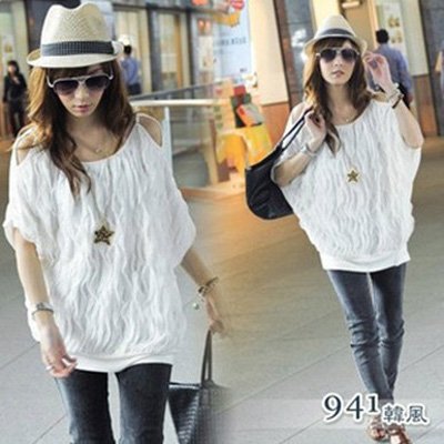 Free Shipping 2013 New Korea Version Lady Blouse for women Sexy Wave Leisure Loose White Cotton Blending O-Neck Fashion