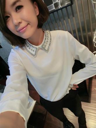 Free shipping,2013 new Korean Women artisanal diamond pentagram lapel long sleeve chiffon shirts,X2737