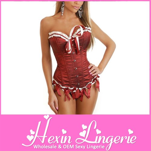 Free Shipping 2013 New Lace Trimmed Sexy Waist Training Corsets for Sale with Bow LB4053