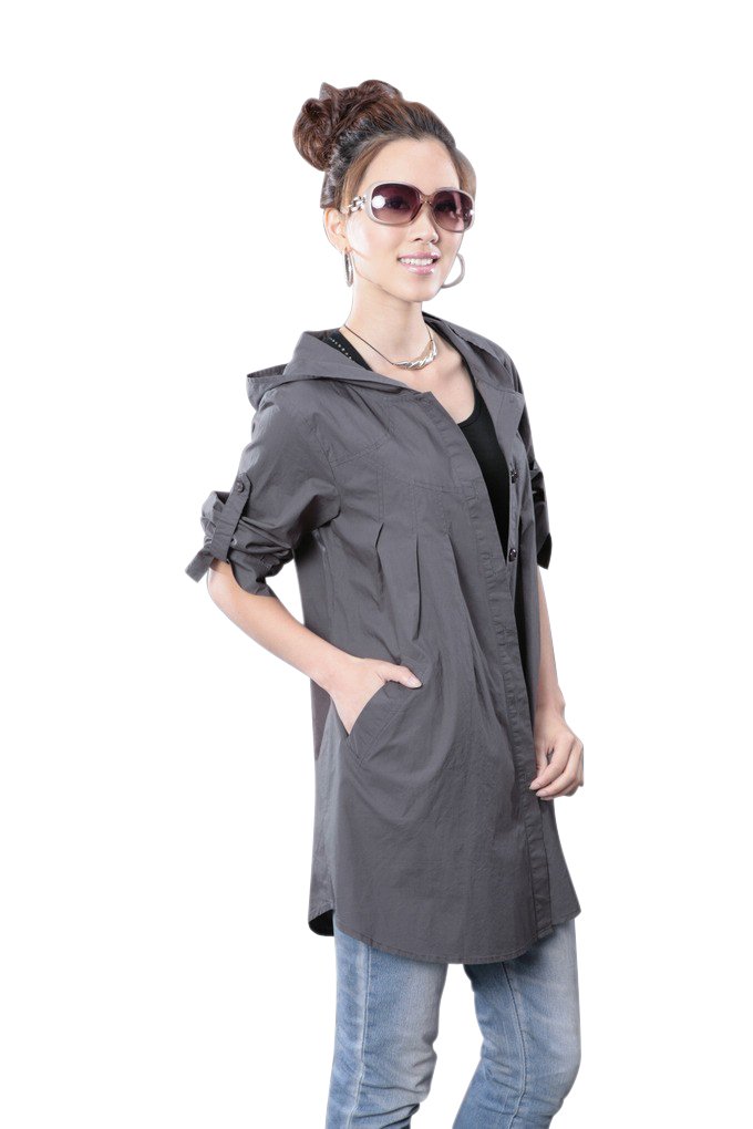 Free shipping,2013 new lady's fashion style hooded women's thin trench coat,gray color,maxi/plus size,dropshipping,O210