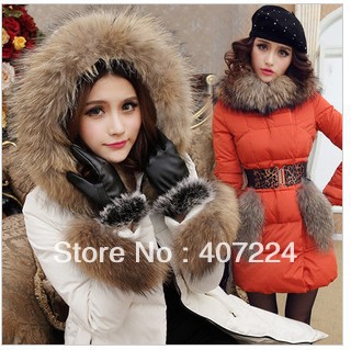 Free Shipping 2013 new Occident thick collars down jacket pocket dress down the long boom quality goods cotton-padded jacket