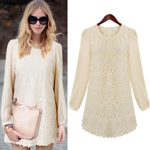 Free Shipping 2013 New Products Spring  Summer Women Dress Lace Long Sleeve Dress