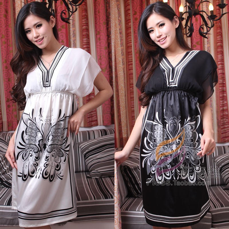 free shipping 2013 new Silk sleepwear butterflies loose sexy faux silk silks and satins nightgown female