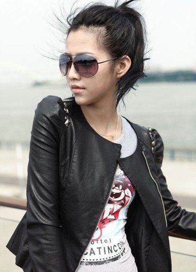 Free shipping  2013  new spring and autumn Round brought zipper rivets short money cultivate one's morality leather jacket 1177