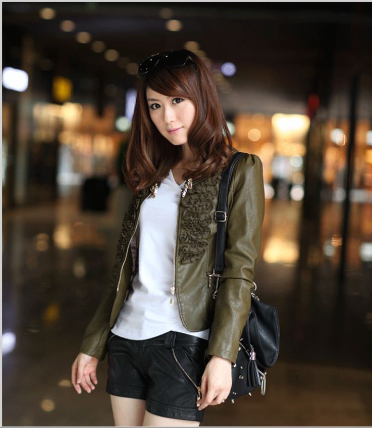 Free shipping 2013 new spring and autumn short paragraph  leather motorcycle good Quality women's coat fur jacket coat