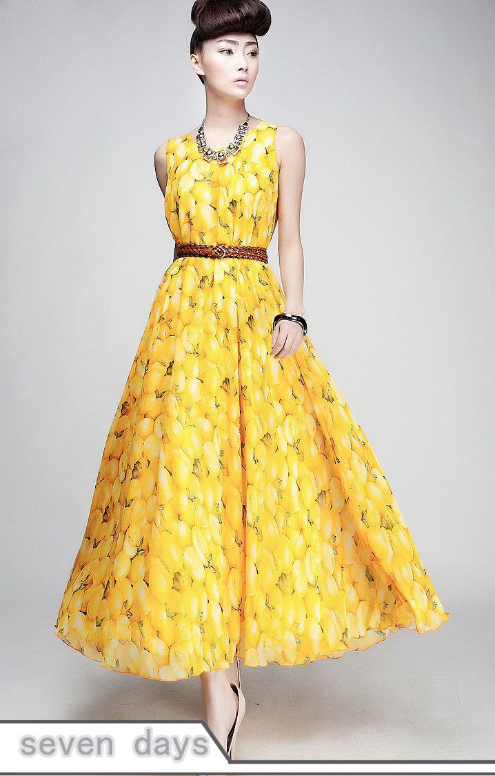 Free Shipping  2013 New Spring Fashion O-neck High Waist Floral Sleeveless Full-skirted Maxi Dress With Belt CR010306YL