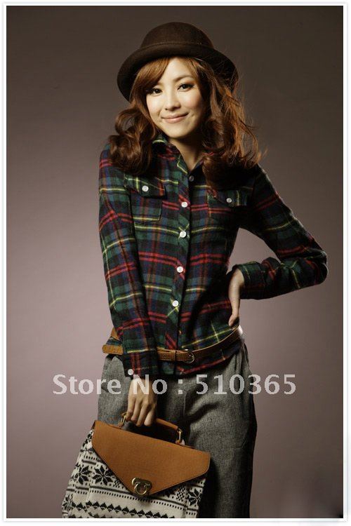 Free shipping 2013 New Spring Scotland plaid check shirting Dresss women S782CR