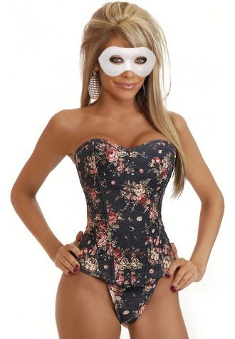 Free shipping 2013 new style Denim Black Floral Fantasy Burlesque Strapless Corset