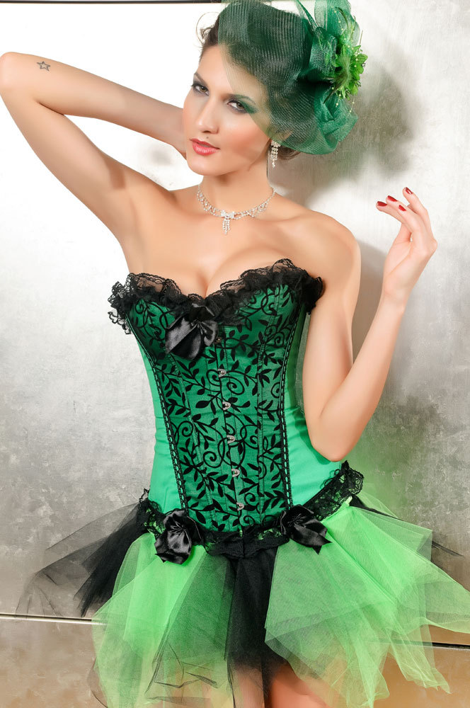 Free shipping 2013 new style  Elegant Green Lace Trim Corset