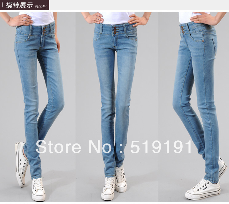 Free Shipping 2013 New Style High Waist Women'  Pencial  Jeans Slim Pants Trousers /Skinny Pants/S M  L XL