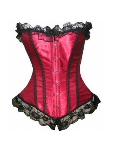 Free shipping 2013 new style  Red Fine Satin Overbust Corset with Sexy Lace Details