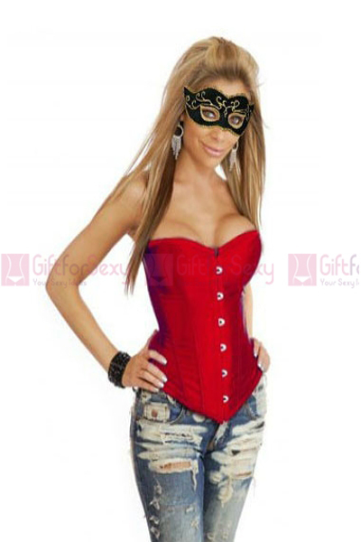 Free shipping 2013 new style Sexy Red Satin Overbust Long Bone Corset