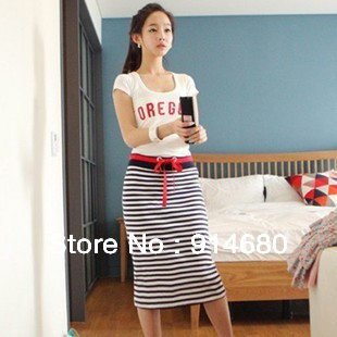 Free shipping ! 2013 New style Sweet Stripe two-piece Siamese dress Two color Free size