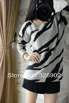 Free shipping 2013 New,two layer,zebra stripes,long-sleeved blouse sweater, very simple and retro,very fashionable sexy wind