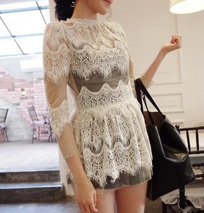 Free shipping 2013 new women fashion embroidery lace sexy shirt ladies casual desinger good quality princess shirt blouse 2color