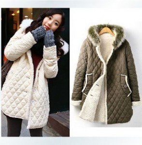 Free shipping 2013 new Women Korean fashion winter real fur collar warm full sherpa lining Ms. cotton jacket wholesale