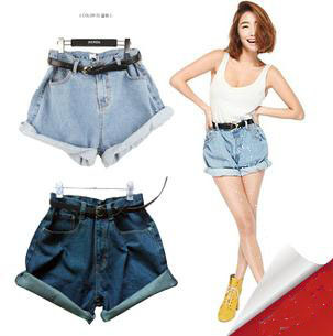 Free shipping,2013 new women Korean stylenanda gradient loose curling high waist denim shorts hot pants,B18