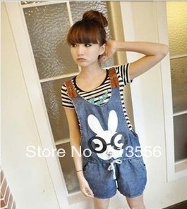 free shipping 2013 New Women Korean version of wearing glasses rabbit waist denim overalls Siamese pants a689 ow