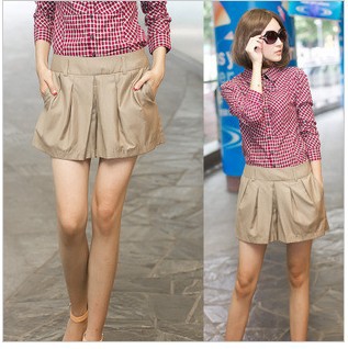 Free shipping 2013 new women mid waist shorts casual pleated cotton casual short pants