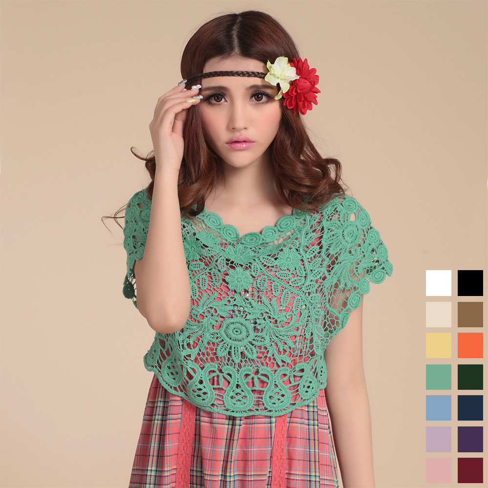 free shipping 2013 new women's 100% cotton cutout embroidery short-sleeve crochet lace smock knitted small shirt